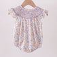Purple Floral Smocked Ruffle Bubble