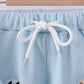 Blue character embroidery stripe shorts set
