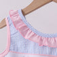 Blue Crab Embroidered Seersucker Ruffle Shorts Set