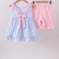 Blue Crab Embroidered Seersucker Ruffle Shorts Set
