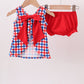 Red puppy embroidery gingham bloomer set