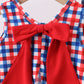 Red puppy embroidery gingham bloomer set