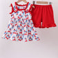 Red cherry bow ruffle shorts set