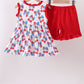 Red cherry bow ruffle shorts set