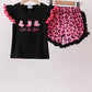 Black let's go girl boots leopard ruffle shorts set