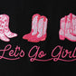 Black let's go girl boots leopard ruffle shorts set