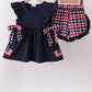 Navy flag applique gingham ruffle shorts set