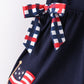 Navy flag applique gingham ruffle shorts set