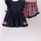 Navy flag applique gingham ruffle shorts set