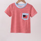 Red stripe flag french knot top