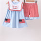Blue god bless America flag french knot ruffle shorts set