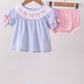 Blue bow smocked bloomer set