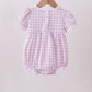 Purple floral embroidery gingham ruffle bubble