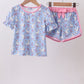 Purple duck print bow shorts set