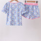 Purple duck print bow shorts set