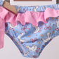 Purple duck print bow ruffle 2pc swimsuit