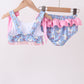 Purple duck print bow ruffle 2pc swimsuit