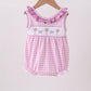Pink floral bow smocked ruffle bubble