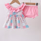 Pink patchwork floral ruffle bloomer set