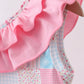Pink patchwork floral ruffle dress