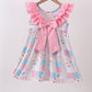 Pink patchwork floral ruffle dress
