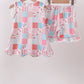 Pink floral patchwork scalloped ruffle shorts set
