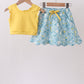 Mustard&green floral bow skorts set