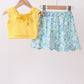 Mustard&green floral bow skorts set
