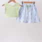 Green&purple floral bow skorts set
