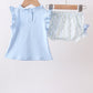 Blue character applique ruffle bloomer set
