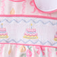 Pink birthday cake smocked bubble