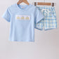 Blue birthday cake smocked plaid shorts set