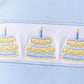 Blue birthday cake smocked plaid shorts set