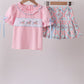 Pink carousel smocked ruffle skorts set
