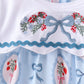 Blue strawberry bow embroidery bloomer set