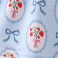 Blue strawberry bow embroidery bloomer set
