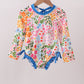 Summer floral print ruffle rashguard