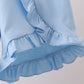Blue bow ribbon print ruffle shorts set