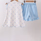 Blue bow ribbon print ruffle shorts set