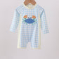 Blue crab applique plaid one-piece swimsuit