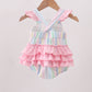 Rainbow stripe butterfly smocked ruffle bubble