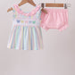 Rainbow stripe butterfly smocked ruffle bloomer set