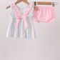 Rainbow stripe butterfly smocked ruffle bloomer set