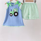 Blue Tractor Applique Seersucker Set
