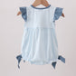Blue Plaid Embroidered Bow Bubble