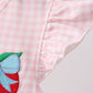 Pink Apple Plaid Embroidered Set