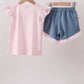 Pink Apple Plaid Embroidered Set