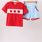 Blue Apple Appliqué Gingham Shorts Set