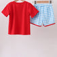 Blue Apple Appliqué Gingham Shorts Set