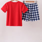 Navy Apple Smocked Gingham Set